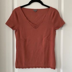 ANN TAYLOR Silk Blend Lace Detail Short Sleeves Top Size Small